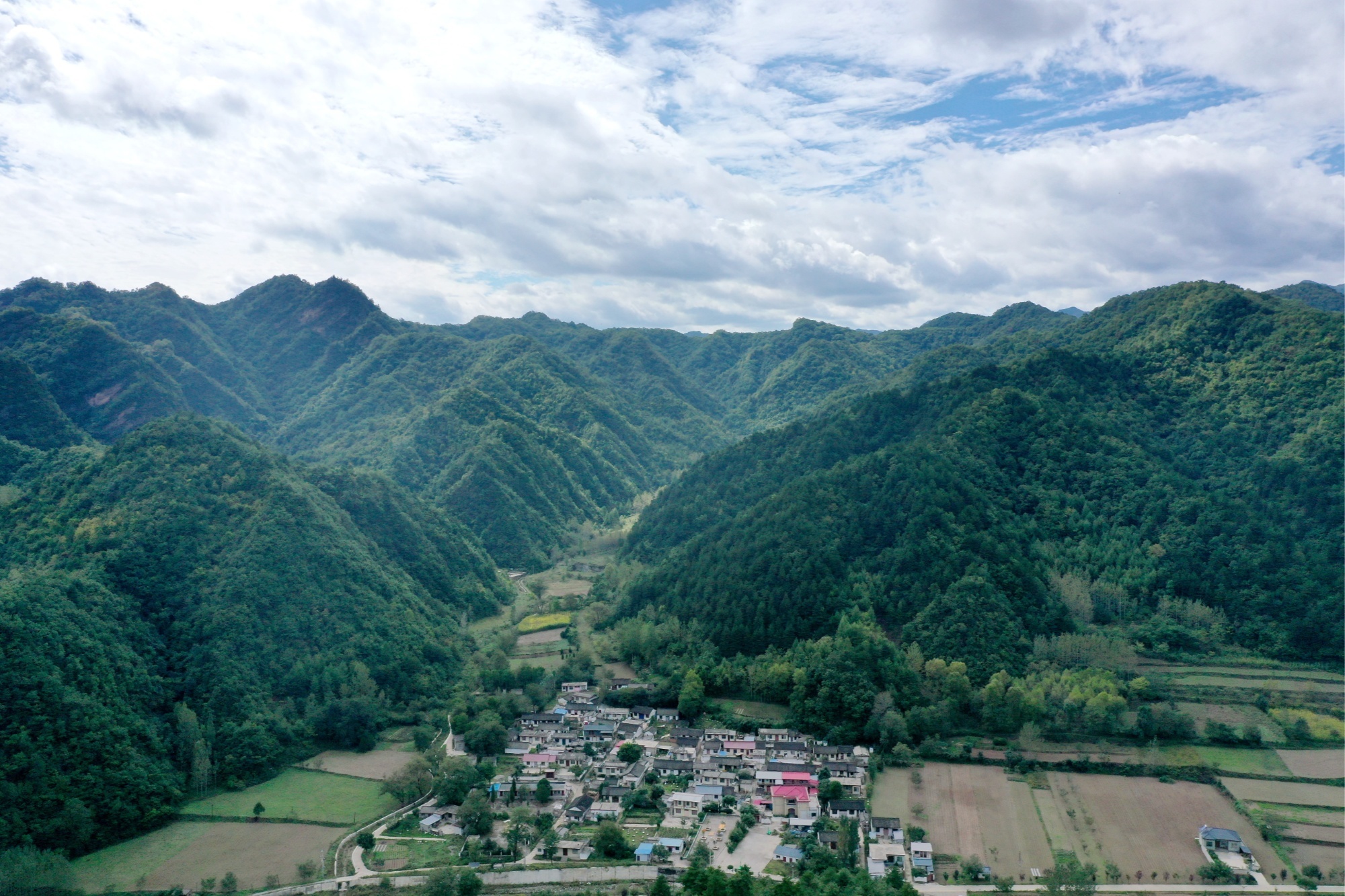 满目青绿的成县二郎乡武坝村（刘建军　摄）