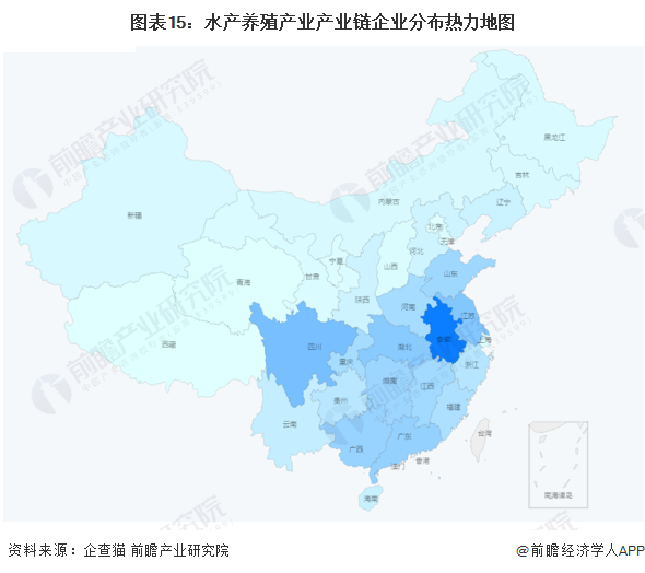 图表15：水产养殖产业产业链企业分布热力地图