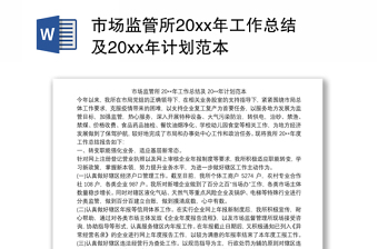 市场监管所20xx年工作总结及20xx年计划范本