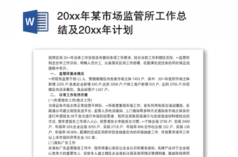 20xx年某市场监管所工作总结及20xx年计划