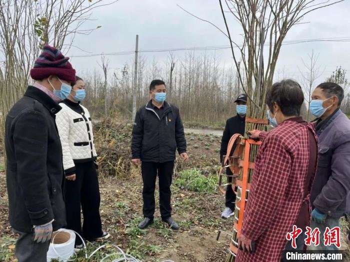 民众现场学习编织“造型树”。　顾士刚 摄