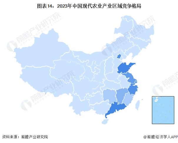 图表14：2023年中国现代农业产业区域竞争格局