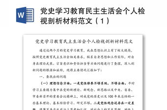 党史学习教育民主生活会个人检视剖析材料范文（1）