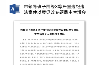 市领导班子围绕X等严重违纪违法案件以案促改专题民主生活会个人剖析检查材料