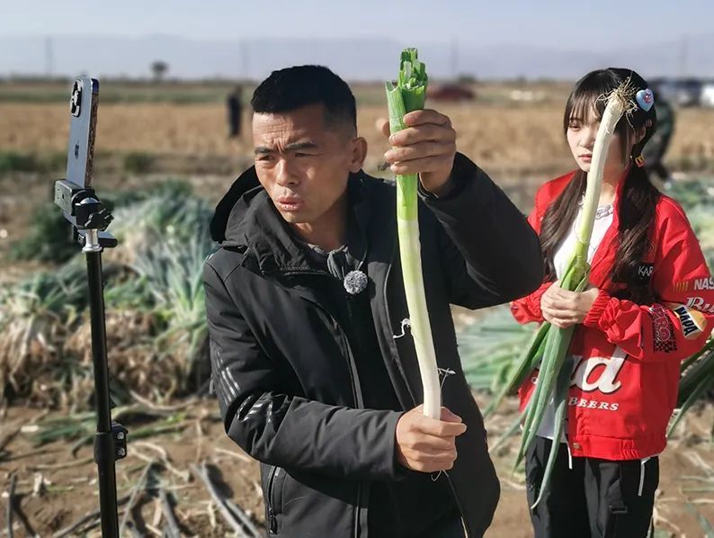 网红把直播间搬进田间地头　张掖菜农致富有“葱”劲