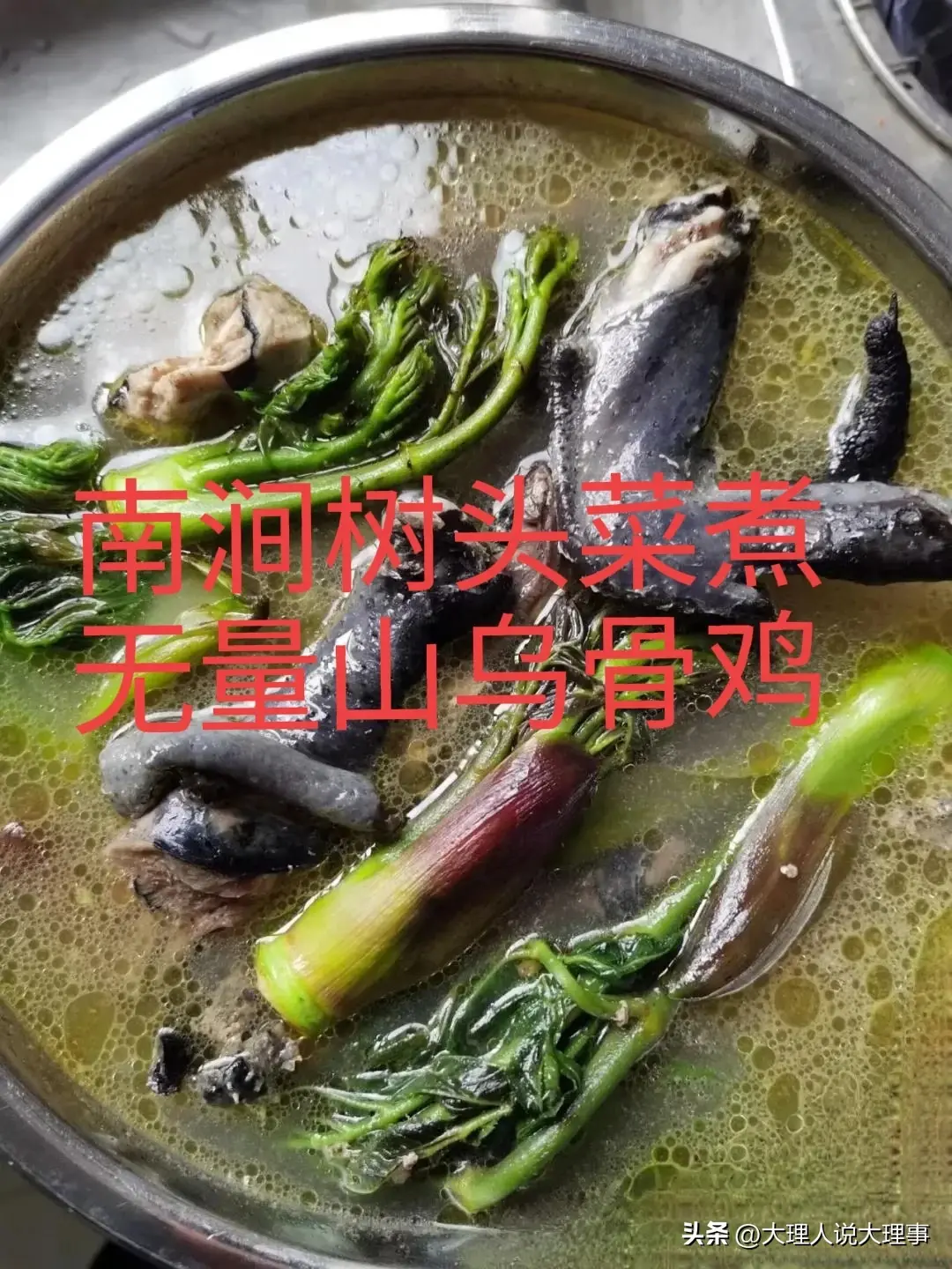 【大理美食】树头菜煮南涧无量山乌骨鸡～是一场挑战味蕾的盛宴！