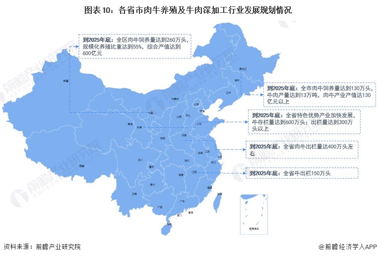 图表10：各省市肉牛养殖及牛肉深加工行业发展规划情况