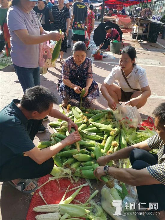 社区三委在早市上销售玉米 (6)