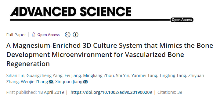 【文献解读】仿骨发育微环境富镁3D培养系统用于血管化骨再生的研究